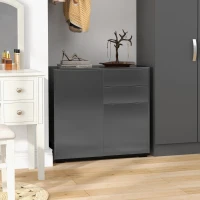 HOMCOM Commode Buffet Meuble de Rangement 2 tiroirs 2 Portes avec étagère 79 x 36 x 74 cm noir brillant(m-8)