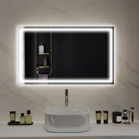 HOMCOM Specchio per Bagno con Luci LED Regolabili a 3 Colori e Strato Antiurto, in Vetro e Metallo, 100x3x60 cm(m-10)