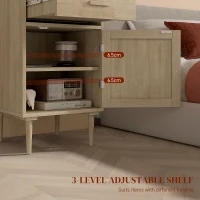 HOMCOM Bedside Table, Rattan Side Tables with Drawer, Cabinet and Adjustable Shelf, Boho Bedside Cabinet with Storage for Bedroom, Living Room, Natural Wood Effect(m-11)