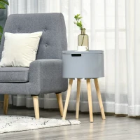 HOMCOM Modern Side Table with Hidden Storage Space, Round Night Stand with Removable Tray Wood Frame End Coffee Table for Living Room, Grey(m-2)