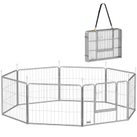 PawHut Haustiergehege, Hundezaun, Haustierspielplatz, flexibel anpassbar, rostfreier Stahl(m-12)