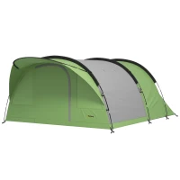 Outsunny 4 Person Easy Setup Family Camping Tent with 2 Rooms, Waterproof Tunnel Tent w/ Sewn In Groundsheet, Green & Grey(m-15)