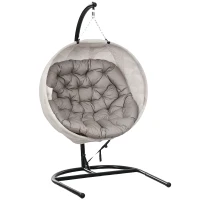 Outsunny Hanging Egg Chair Outdoor Indoor Garden Swing Chair with Folding Basket, Garden Hanging Chair with Stand, Thickened Cushion, Cup Holder for Patio, Balcony, Sand Brown(m-1)