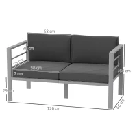 Outsunny Two-Seater Aluminium Garden Sofa - Grey(m-3)