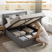 HOMCOM Double Bed Frame Gas End Lift Under Bed Storage Upholstered Platform Bed Tufted Headboard for 140 x 190 cm Mattress(m-4)