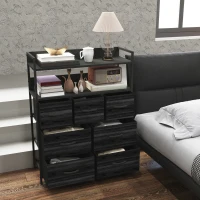 HOMCOM Rustic Chest of Seven Fabric Drawers - Black(m-8)