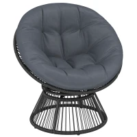 Outsunny Papasansessel 360° drehbar Korbsessel mit Kissen Stahlrahmen runder Rattansessel Loungesessel Grau(m-1)