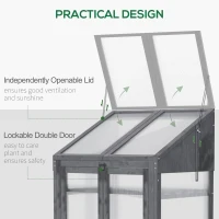 Outsunny Wooden Cold Frame Polycarbonate Greenhouse with Openable Top Cover and Double Door, Grow House for Flower, Vegetable and Plants, 70 x 50 x 120cm, Grey(m-6)
