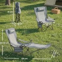 Outsunny Camping Chair Reclining Portable Camp Chair with Detachable Footrest Cup Holder Grey(m-3)