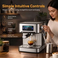 HOMCOM Espresso Machine, 20-Bar Cappuccino Coffee Maker with Frother Wand, 1.6L Tank, Single/Double/Manual Shot, LED Touch(m-6)