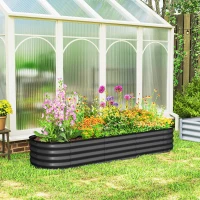 Outsunny Jardinière surélevée carré potager de jardin en acier modulable légumes, plantes, fleurs, dim. 195 x 62 x 30 cm gris(m-10)