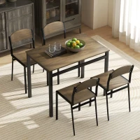 HOMCOM Conjunto de Mesa y 4 Sillas de Comedor para 4 Personas, Estilo Moderno con Estructura Metálica, Marrón Oscuro y Negro(m-9)