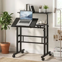 HOMCOM Bureau assis debout bureau réglable en hauteur 70 x 60 cm à roulettes avec plateau inclinable cadre en métal noir(m-11)