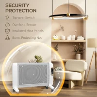 HOMCOM Mica Electric Space Heater, Portable Heater for Home with 2 Heat Settings, Living Room, Study, Garage, Adjustable Temperature 18-30°C, 1000W/2000W, White(m-4)