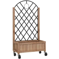 Outsunny Wooden Planter, with Metal Trellis - Brown/Black(m-1)