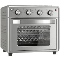 HOMCOM Horno Eléctrico de Sobremesa de 30L 1600W Freidora de Aire con 7 Modos de Calor y Temporizador 43x39x39 cm Plata