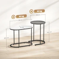 HOMCOM Lot de 2 tables basses gigognes, tables d'appoint empilable style contemporain, cadre en métal gris et blanc(m-3)