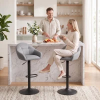 HOMCOM Bar Stools Adjustable Heights Breakfast Bar Stools Backrest Armrests Set of 2 with Rubber Ring Metal Base, Grey(m-14)