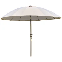 Outsunny Sombrilla de Jardín Ø250x240 cm con Manivela Parasol con Ángulo Inclinable con 18 Varillas para Exterior Crema(m-1)