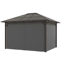 Outsunny 3 x 3.6m Hardtop Gazebo Canopy with Polycarbonate Roof Garden Pavilion with Removable Curtains and Steel Frame, Dark Grey(m-12)