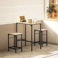 HOMCOM Arredamento Bar 3 Pezzi con Tavolo da Cucina e 2 Sgabelli da Bar in Legno e Acciaio, color Legno e Nero(m-10)