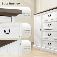 HOMCOM Credenza da Cucina Stile Vintage con 4 Cassetti e 2 Armadietti con Mensole Regolabili, 147x40x87, Legno Bianco(m-7)