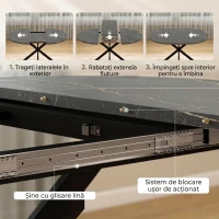HOMCOM Masă de Sufragerie Extensibilă pentru 4-6 Persoane cu Picior în Formă de X, Negru(m-5)