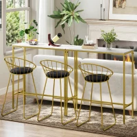 HOMCOM Table de bar rectangulaire avec plateau aspect effet marbre et cadre en acier, 100 x 40 x 107 cm, doré(m-8)