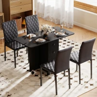 HOMCOM Dining Table Set, Folding Drop Leaf Table with Storage and 4 Chairs, Black(m-10)
