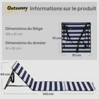 Outsunny Lot de 2 tapis de plage rembourré dossier inclinable multi-positions sangle de transport inclus métal polyester(m-3)