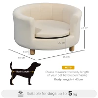 PawHut Divano per Cani e Gatti Imbottito con Schienale e Cuscino Rimovibile, 65x64x37cm, Crema(m-3)