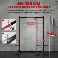 SPORTNOW Power Tower Multifonction Charge 500 kg Largeur Réglable, Barre de Traction, Rack de Squat, 176x106x212cm, Rouge(m-7)