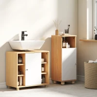 HOMCOM Mobile Sottolavabo Bagno con Armadietto a 2 Ante Soft-Close e 6 Ripiani Aperti, 60x33x57cm, Bianco(m-8)