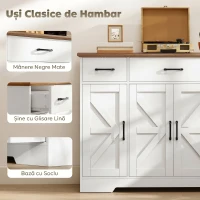HOMCOM Bufet Bucătărie Rustic, Bufet cu Uși Soft-Close, 3 Sertare, 3 Rafturi Reglabile, Portaspecii, PAL, MDF, Alb(m-7)