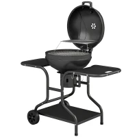 Outsunny Houtskoolbarbecue BBQ Smoker met zijtafels, dekselthermometer en wielen – 129 x 63,5 x 106,5 cm(m-10)