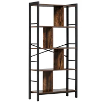 HOMCOM Industrial Bookshelf, Bookcase with 4-Tier Storage Rack furniture for Living Room Office Brown Black(m-10)