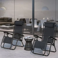 Outsunny Zero Gravity Chair Set of 2, Metal Frame Texteline Armchair Outdoor Folding and Reclining Sun Lounger with Head Pillow for Patio Decking Gardens Camping, Black(m-10)