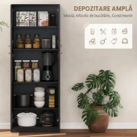 HOMCOM Mobilier de depozitare minimalist cu 2 dulapuri și rafturi reglabile, din lemn negru, 59x31x155 cm(m-4)