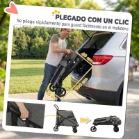 PawHut Carrito para Perros Plegable con un Botón hasta 30 kg con Suspensión en 4 Ruedas Giratorio y Freno de Pie Gris(m-7)