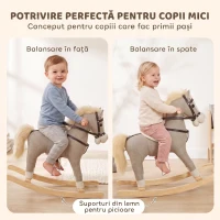 AIYAPLAY Cal Balansoar pentru Copii cu Bază din Lemn, Sunete și Mânere de Siguranță, 12-36 Luni, Gri(m-6)