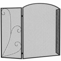 HOMCOM Parascintille per Camino Pieghevole a 3 Pannelli in Metallo Verniciato, 133x1x77 cm, Nero(m-10)