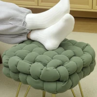 HOMCOM Velvet-Feel Bold Woven Footstool - Green(m-8)