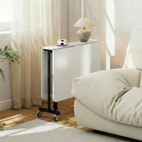 HOMCOM Table à Manger Pliante sur Roulettes pour 4-6 Personnes 120 cm, Roues avec Freins, 2 Abattants, Industriel, Blanc Noir(m-9)