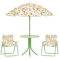 AIYAPLAY Ensemble salon de jardin extérieur enfant 4 pièces, motif éléphant et girafe, parasol réglable Ø 100 cm, chaise pliable(m-11)