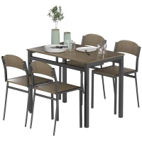 HOMCOM Conjunto de Mesa y 4 Sillas de Comedor para 4 Personas, Estilo Moderno con Estructura Metálica, Marrón Oscuro y Negro(m-11)