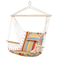 Outsunny Hängesessel Hängeschaukel mit Querstrebe und Kissen Deckenhaken Gestell Hängestuhl bis 100kg belastbar Hängesitz für Indoor Outdoor Garten Terrasse Mehrfarbig