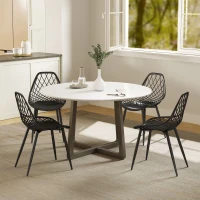 HOMCOM Set 4 Scaune de Dining Moderne cu Spătar Perforat din Plastic și Picioare din Metal, Negru(m-10)