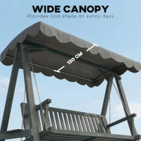 Outsunny 3 Seater Garden Swing Seat with Canopy, Wooden Swing Chair, Outdoor Hammock Bench for Balcony Patio Porch, Grey(m-5)