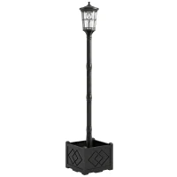 Outsunny Farola Solar Exterior de Jardín con Macetero 2 Modos de Brillo 100/50 lm IP44 Encendido/Apagado Automático Negro(m-1)