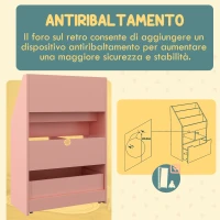 HOMCOM Piccola Libreria per Bambini con Ripiani e Cassetto in MDF, 60x29.9x90cm, Rosa(m-5)